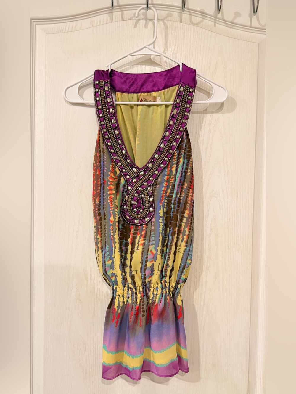 Y2K 5th Culture Purple-Trim Multicolor Beaded V-Neck Camisole